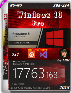 Windows 10 Pro 17763.168 RS5 RTM 2x1 by Lopatkin (x86-x64) (2018) [Rus]